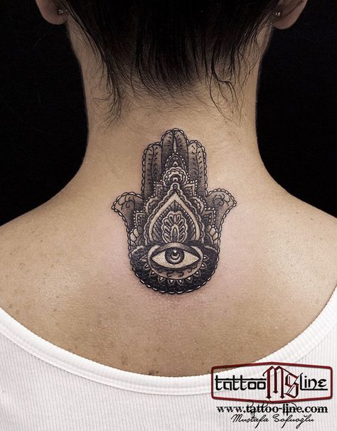 Hamza Hand Tattoo, Morocco Tattoo, Good Luck Tattoos, Hand Of Fatima Tattoo, Fatima Tattoo, Hamsa Tattoos, Tattoo Back Of Neck, Hamza Hand, Luck Tattoos