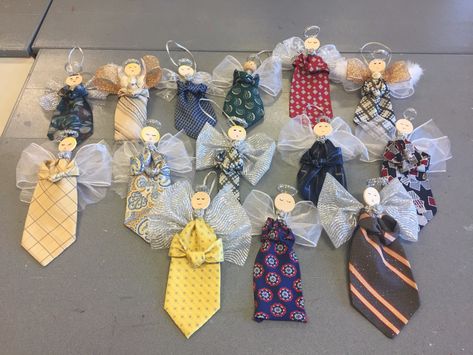 Necktie Angels, Tie Angels, Diy Necktie Projects, Diy Christmas Angel Ornaments, Christmas Angel Crafts, Necktie Crafts, Dollar Tree Christmas Decor, Tie Crafts, Christmas Angel Ornaments