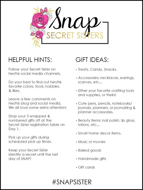 Secret Sister Helpful Hints & Gift Ideas Sister Snap, Secret Sister Gift Ideas, Secret Pal Gifts, Sister Gift Ideas, Secret Sister Gifts, Secret Sister, Secret Pal, Trending Christmas Gifts, Church Gifts