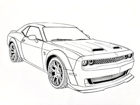 Auto Aesthetics: Pinning the Finest in Car Design Dodge Charger Coloring Pages, Hellcat Tattoo Designs, Hellcat Charger Drawing, Hellcat Challenger Drawing, Dodge Challenger Outline, Dodge Hellcat Drawing, Dodge Charger Hellcat Drawing, Dodge Challenger Painting, Dodge Demon Drawing