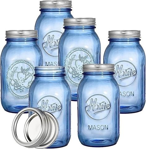 Amazon.com: Tebery 6 Pack Vintage Blue Home Mason Jars with Airtight lids & Bands, 32Oz Regular Mouth Quart Glass Canning Jar for Fermenting, Pickling, Storage, DIY Crafts & Decor: Home & Kitchen Diy Crafts Decor, Canning Jar, Diy Decor Crafts, Blue Home, Canning Jars, Crafts Decor, Storage Diy, Fermenting, Blue House