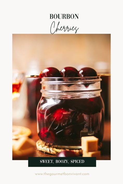 Homemade Bourbon Cherries Bourbon Cherries Recipe, Boozy Cherries Recipe, Boozy Cherries, Bourbon Soaked Cherries Recipe, Vanilla Bourbon Cherries, Boozy Maraschino Cherries, Cherry Infused Bourbon, Bourbon Infused Cherries, Cherry Whiskey