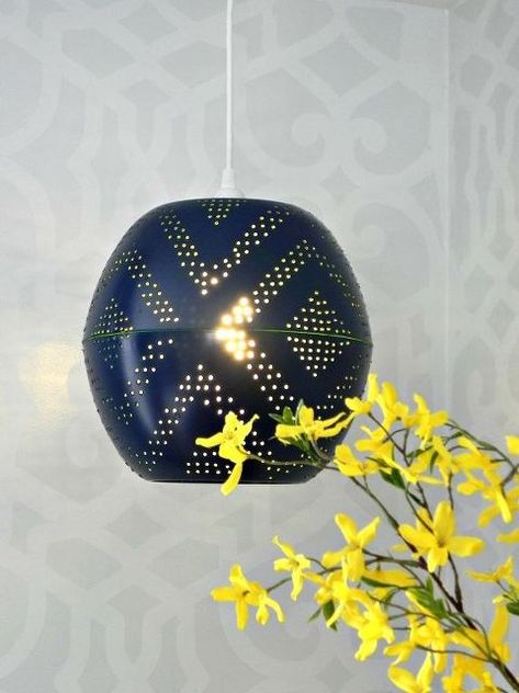 westelmknockoffs perforated globe pendant light, diy, home decor, lighting, repurposing upcycling West Elm Lighting, West Elm Inspired, Wood Light Fixture, Diy Pendant Light, Concrete Pendant Light, Diy Lampe, Folding Origami, Globe Lamps, Vintage Light Fixtures