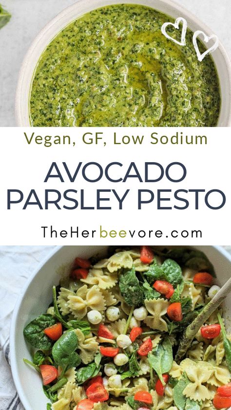 Low Sodium Pesto, Vegan Low Sodium Recipes, Avocado Pesto Recipe, Pesto Sauce Recipe, Heart Healthy Recipes Low Sodium, Parsley Recipes, Low Sodium Meals, Pesto Vegan, Parsley Pesto