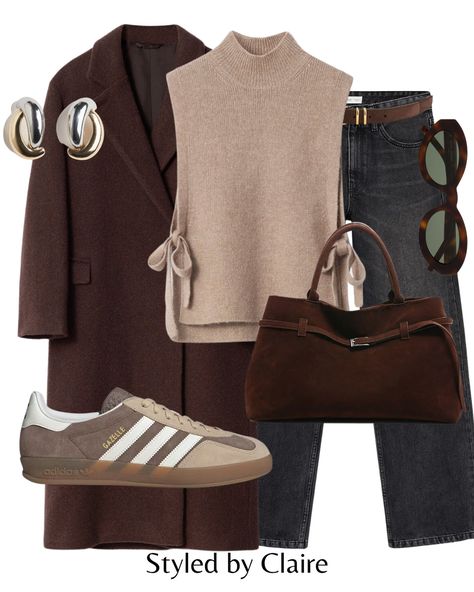 Chocolate brown dreamy coat🐻 Comment LINKS to shop the look in your DMs Sign up to my weekly email club and you won’t miss a style, link in bio✨ @clairebcnstyle #autumnstyle #autumnoutfit #autumnfashion #adidas #virtualstylist #suedebag #neutralstyle Winter Outfit Brown Coat, Chocolate Coat Outfit, Chocolate Brown Coat Outfit, Brown Coat Outfits, Brown Style Outfit, Black And Brown Outfit, Brown Coat Outfit, Fall Outfits 2018, Brown Outfit