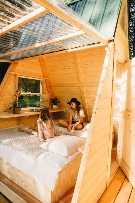 How to Build This A-Frame Cabin That Will Pay for Itself | Hipcamp Journal - Stories for Hipcampers and Our Hosts Diy A Frame Cabin, Tiny A Frame Cabin, Frame Cabins, A Frame Cabins, Building Remodeling, Cabin Vacation, Frame Cabin, Tiny Cabins, Mountain Living