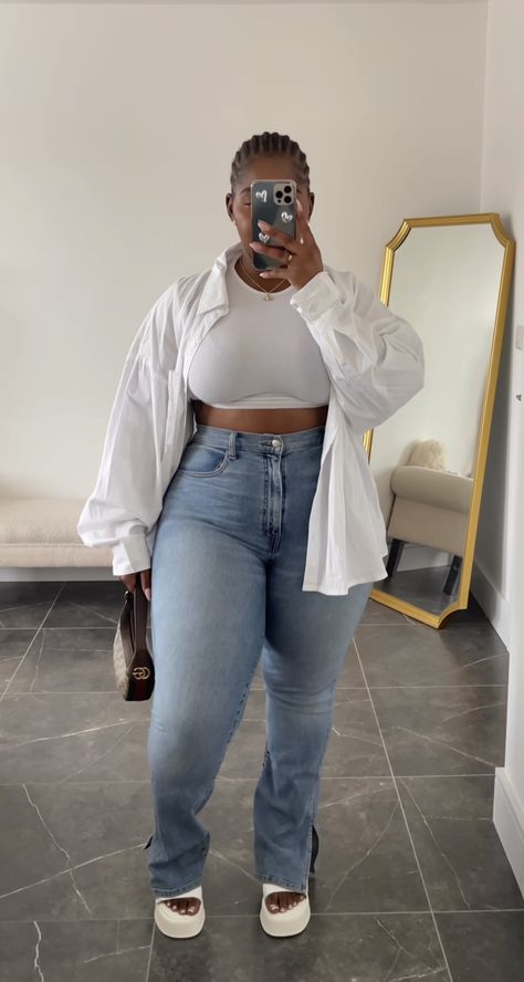 Black Woman Outfits Curvy, Plus Size Fashion For Black Women Curvy Girls, Plus Size Clean Girl Aesthetic, Big Girl Outfits, Plus Size Jeans Outfit, Size Aesthetic, Curvy Casual Outfits, Plus Size Baddie, Outfits Gorditas