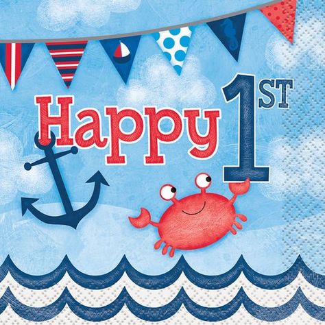 Nautical 1st Birthday, Boys First Birthday, Nautical Birthday Party, Birthday Cocktails, Nautical Themed Party, Nautical Birthday, 1st Birthday Cards, Birthday Napkins, Nautical Party