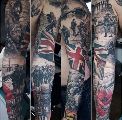 British Army Tattoo, Union Jack Tattoo, Lest We Forget Tattoo, Military Sleeve Tattoo, Jack Tattoo, Military Tattoo, Cardinal Tattoos, Soldier Tattoo, Patriotic Tattoos