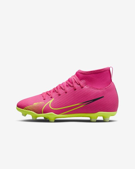 Nike Jr. Mercurial Superfly 9 Club Little/Big Kids' Multi-Ground Soccer Cleats. Nike.com Best Soccer Cleats, Kids Soccer Cleats, Softball Cleats, Nike Cleats, Adidas Design, Nike Soccer, Kids Soccer, Soccer Club, Pink Nikes