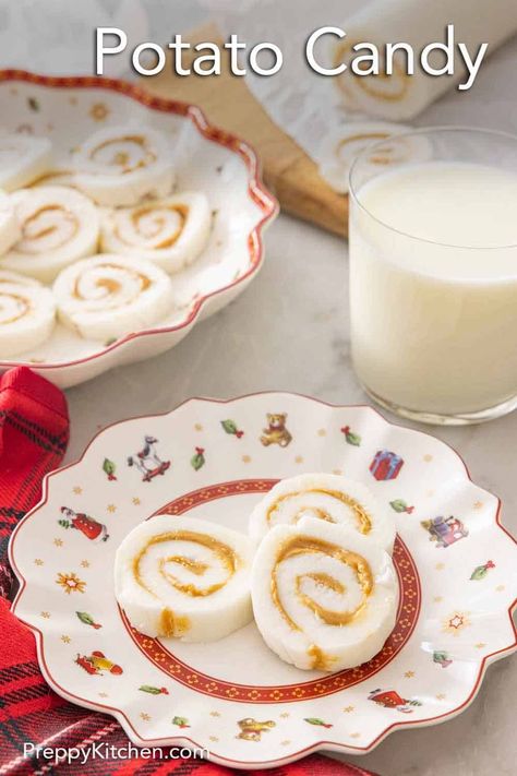 This old-fashioned Potato Candy recipe comes together easily with only four simple ingredients. This no-bake dessert is a mixture of salty and sweet flavors that come together to create a soft, fudgy treat. It’s the perfect holiday dessert as there’s always a potato or two in the kitchen that needs to be used up! Old Fashioned Potato Candy Recipe, Potato Candy Recipe, Potato Candy, Preppy Kitchen, Walnut Recipes, Pinwheel Recipes, Candy Recipe, Dessert Bar Recipe, Easy Party Food