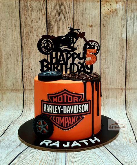 For a young Harley Davidson fan !   Eggless White Chocolate Strawberry !   #bike cake #harleydavidsoncake Birthday Cake For Son, Motorcycle Birthday Cakes, Motorbike Cake, Perfect Birthday Cake, Harley Davidson Cake, Harley Davidson Birthday, Motorcycle Cake, Motorcycle Birthday, Bike Cakes