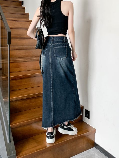 Jielur Fashion High Waist Denim Skirt Woman New Retro Maxi Skirts Female Summer Y2K Korean Harajuku Dark Blue Long Jean Skirts| | - AliExpress Dark Blue Jean Skirt Outfits, Dark Denim Maxi Skirt, Long Dark Denim Skirt Outfit, Dark Blue Denim Skirt Outfit, Dark Denim Skirt Outfit, Blue Denim Skirt Outfit, Blue Jean Skirt Outfits, Long Jean Skirts, Jean Skirt Fashion