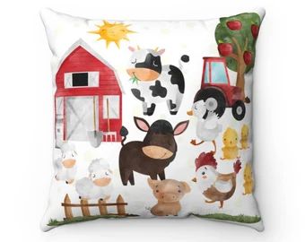 PrintinglyStudio | Etsy Barnyard Bedroom, Barnyard Nursery, Watercolor Farm Animals, Crib Pillows, Farm Sweet Farm, Watercolor Farm, Farm Baby Shower, Boy Girl Nursery, Thoughtful Baby Shower Gifts