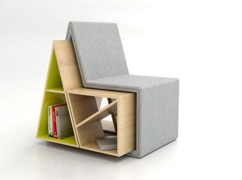 Domus Bookshelf Chair Design by Andrea Mangano Bookshelf Chair, Multipurpose Furniture, Unique Chair, Multifunctional Furniture, Modular Furniture, Retro Furniture, Functional Furniture, Space Saving Furniture, Grey Chair