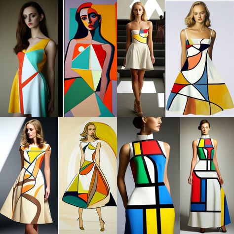 Pop Art Style Fashion, Abstract Print Fashion, Cubism Fashion, 80s Vintage Fashion, Oskar Schlemmer, Fashion Illustration Portfolio, Tv Static, Couture Sewing Techniques, Theme Dress