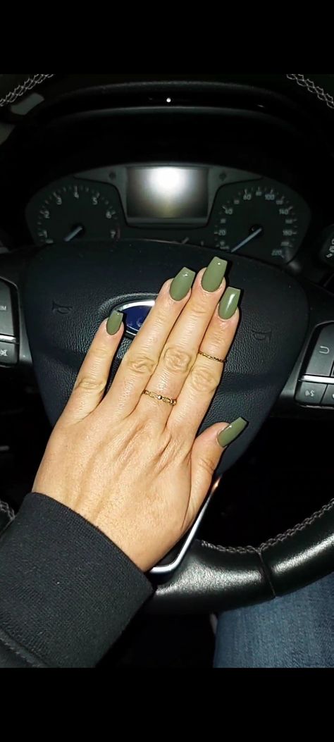 Olive Green Nails Coffin, Olive Green Fall Nails, Olive Nails, Green Acrylic Nails, Tapered Square Nails, Green Square, Coffin Nails Long, Acrylic Nails Coffin Short, Nails Long