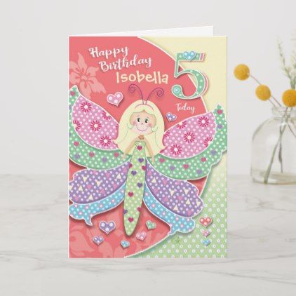 5th Birthday Cute Butterfly-Girl Card Happy Birthday Cake Girl, Cupcakes Graduation, Event Balloons, Tiny Butterfly, Food Beautiful, Graduation Art, Gift Photography, Birthday Cute, Butterfly Girl