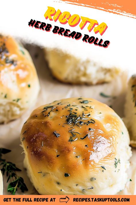 Discover the delightful taste of homemade Ricotta Herb Bread Rolls! These soft, flavorful rolls are infused with fresh herbs, making them the perfect addition to any meal. Whether served warm as a side dish or enjoyed as a tasty snack, their unique blend of ricotta cheese adds creaminess and depth to every bite. Perfect for gatherings, picnics, or cozy family dinners, this recipe is easy to follow and yields irresistibly fluffy rolls that everyone will love. Pin this recipe to elevate your bread-making Ricotta Herb Bread Rolls, Ricotta Cheese Bread, Ricotta Bread Recipes, Herb Rolls Recipe, Herb Rolls, Herbed Ricotta, Fluffy Rolls, Homemade Ricotta, Thanksgiving Snacks