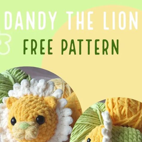 Lion Free Crochet Pattern, Easy Stuff To Crochet, Dandelion Crochet Pattern, Crochet Lion Pattern Free, Yellow Amigurumi Free Pattern, Lion Crochet Pattern Free, Crochet Lion Pattern Free Easy, Free Lion Crochet Pattern, Yellow Crochet Animals