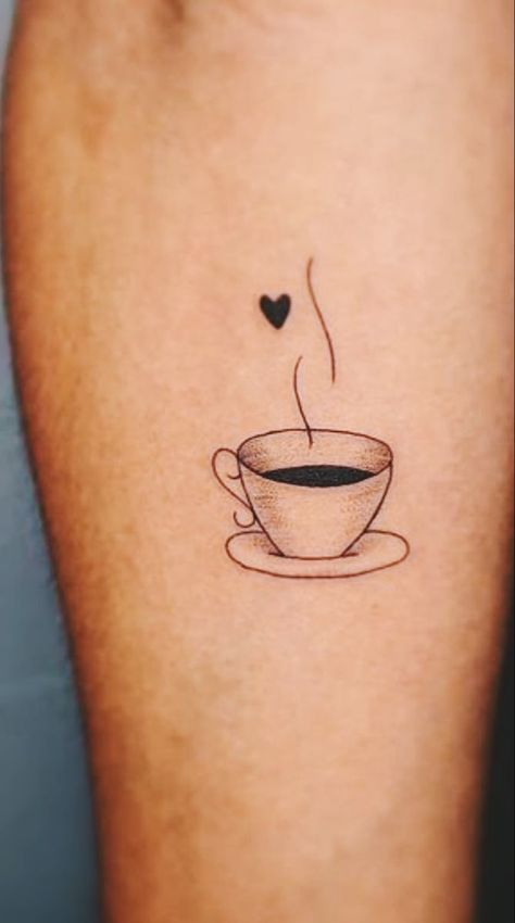 Coffee Mug Tattoo, Bird Shoulder Tattoos, Coffee Cup Tattoo, Small Feminine Tattoos, Tattoo Line Art, Minimal Coffee, Small Symbol Tattoos, Shoulder Cap Tattoo, Geometric Line Tattoo