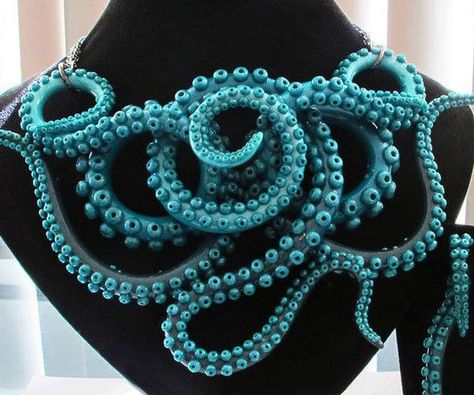 The octopus necklace - also know as the jewel of the deep - is a handcrafted piece so stunning it's fit for underwater royalty. This completely customizable necklace features an intricate design of colorful octopus tentacles that complement any look. Tentacle Jewelry, Skeleton Cosplay, Steampunk Tendencies, Octopus Necklace, Cosplay Jewelry, Octopus Art, Creepy Cute, Gothic Jewelry, Kraken