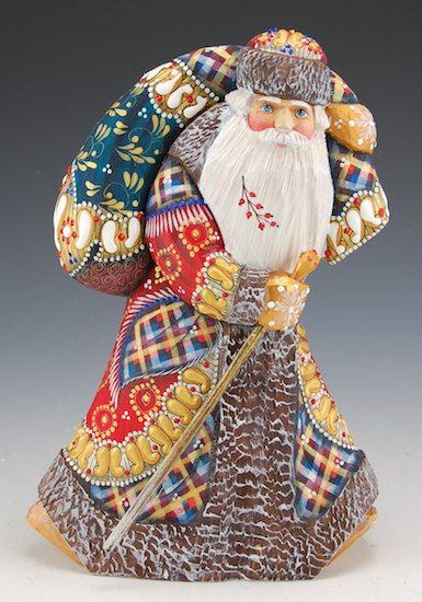 Russian Artwork, St Claus, Santa Claus Figurines, Santa Statues, Walking Staff, Russian Santa, Santa Claus Images, Santa Carving, Ceramic Santa