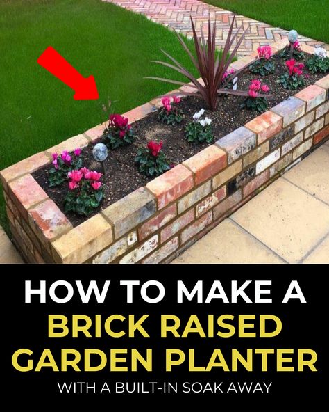 Raised garden planters provide tons of benefits! This tutorial teaches how to make one at home with a built-in soak away. How To Build A Brick Raised Garden Bed, Paver Planters Flower Beds, Brick Planter Ideas, Raised Flower Beds In Front Of House, Brick Planters, Flower Beds Diy, Brick Raised Garden Beds, Horticulture Projects, Brick Raised Beds