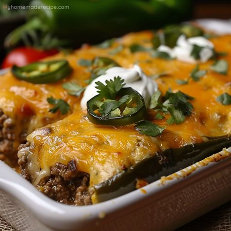 Delicious Baked Beef Chiles Rellenos Casserole Recipe - Skod Ground Beef Chile Relleno Casserole, Chile Riano Casserole Recipe, Chili Relleno With Ground Beef, Baked Beef Chiles Rellenos Casserole, Baked Beef Chili Relleno Casserole, Chili Relleno Casserole With Ground Beef, Chili Relleno Recipe, Chiles Rellenos Recipe, Baked Chile Relleno Recipe