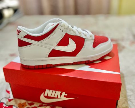 Red & White Nike Low Dunk Nike Low Dunk, Low Dunks, White Nike, White And Red, White Nikes, Cute Shoes, Red White, Red And White, Sneakers Nike