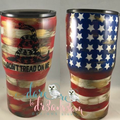 Distressed American Flag Custom Tumbler/Handpainted Yeti/Patriotic Gift/Don't Tread on Me American Flag Tumbler, Yeti Cup Designs, American Flag Painting, Tumbler Cups Personalized, Flag Tumbler, Distressed American Flag, Glitter Tumbler Cups, Yeti Tumbler, Yeti Cup