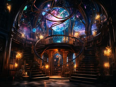 Magic Fantasy World, Wizard House Aesthetic, Magic College, Magic Shop Fantasy Art, Magical University, Fantasy Museum, Magic World Aesthetic, Magic Hotel Aesthetic, Fantasy Library Art