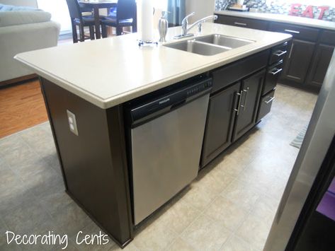 Decorating Cents: Where's The Dishwasher? Island With Dishwasher, Island With Sink And Dishwasher, Kitchen Island With Sink And Dishwasher, Kitchen Island Cabinet, Diy Island, Island With Sink, Sink And Dishwasher, Island Cabinet, Kitchen Cabinets Grey And White