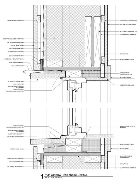 Bay-Side push-out casement window Friday we received delivery of our windows and, except for a few exceptions, we're almost all insta... Construction Details Architecture, Architectural Detailing, Passive House Design, Building Details, Detail Drawing, Window Detail, Working Drawing, Construction Details, Architectural Section