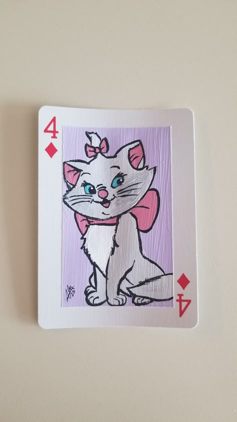 Marie painted playing card Playing Cards Art, Disney Cards, Playing Cards Design, Cute Canvas Paintings, Paint Cards, Sketches Tutorial, Cute Canvas, Card Drawing, Book Art Diy