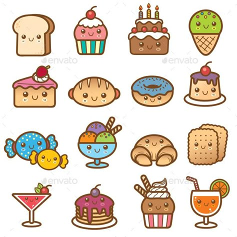 Vector illustration of Dessert Cartoon Collection 귀여운 음식 그림, Food Drawings, Seni Dan Kraf, Doodle Art Drawing, Cute Food Drawings, Cute Food Art, Cute Kawaii Drawings, Cute Doodle Art, Kawaii Doodles