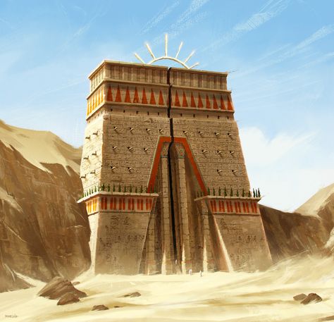 Nigerian Architecture, Ancient Egyptian Cities, Desert Temple, Egypt Concept Art, Spaceship Interior, Hot Desert, Underground Cities, Temple Art, Ancient Forest