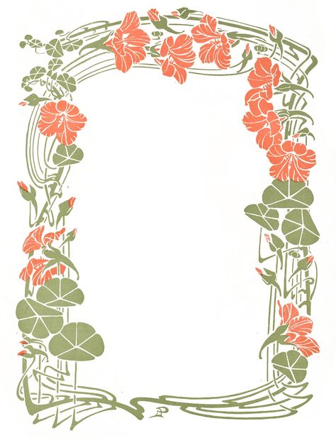 Vintage Art Nouveau Decorative Floral Frame                                                                                                                                                                                 More Fiori Art Deco, Fleurs Art Nouveau, Art Deco Borders, Motifs Art Nouveau, Nouveau Tattoo, Motif Art Deco, Art Nouveau Illustration, Art Nouveau Pattern, Art Nouveau Flowers