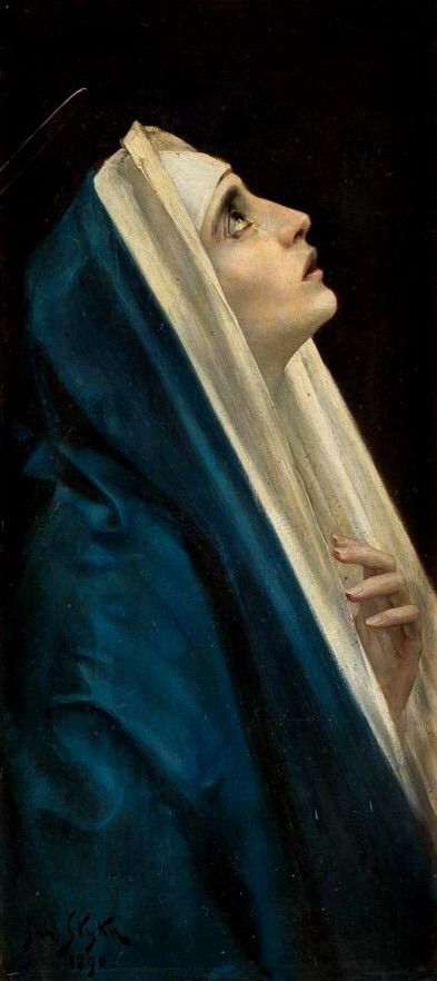 1890 Maria ~ Jan Styka ~ (Polish,1858 -1925) Virgin Mary Art, 19th Century Paintings, Mama Mary, Queen Of Heaven, Catholic Images, Religious Paintings, Our Lady Of Sorrows, Blessed Mother Mary, Biblical Art