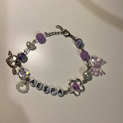 Aesthetic Korean Bracelet, Kpop Friendship Bracelets, Kpop Inspired Bracelets, Aespa Bracelet, Kpop Bead Bracelets, Purple Mochi, Kpop Bracelet, Kpop Jewelry, Jewelry Kpop