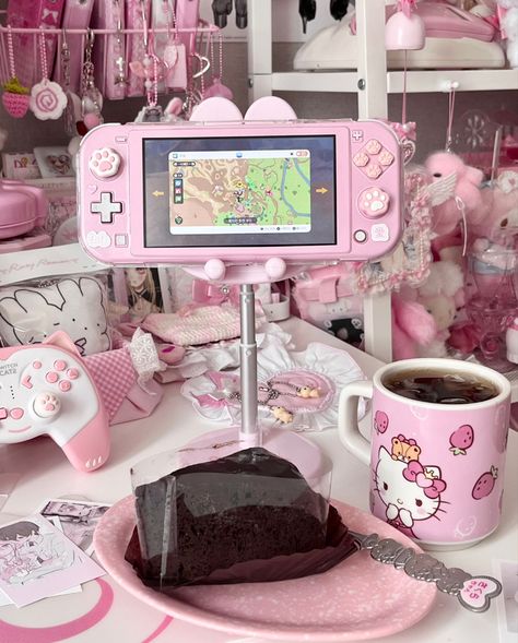 Cute Video Game Aesthetic, Video Game Aesthetic, Pink Video, Game Aesthetic, Switch Accessories, Cute Video, Video Game Room Design, Nintendo Switch Accessories, Game Accessories