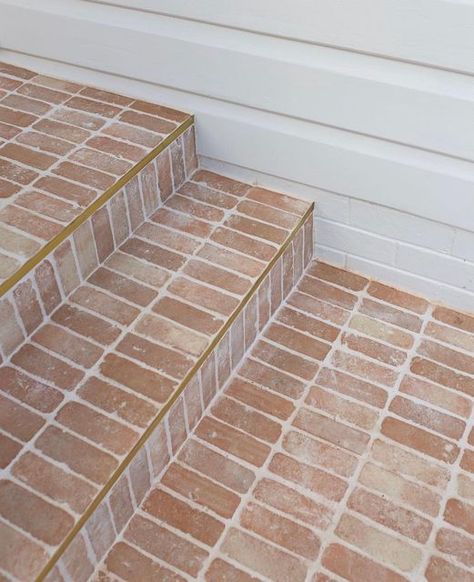 Outdoor Step Tiles, Terracotta Tiles Outdoor, Cement Tile Floor, Tile Steps, Brick Look Tile, Brick Steps, Outdoor Installation, Porch Tile, Colorful Patio