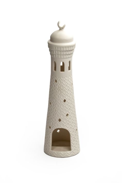 Porcelain-Nuzha-MinaretGeometric-D7.4 H27 PRICE: 313.95 Eid Family, Ramadan Collection, Eid Decor, Easy Sculpture, Diy Earrings Easy, Ramadan Lantern, Diy Furniture Bedroom, Furniture Bedroom, Clay Pottery