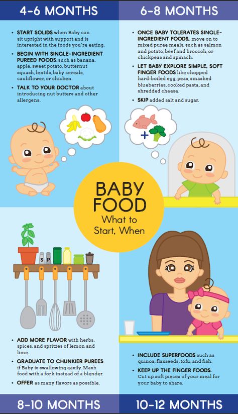 Starting solids is a big milestone for your baby—and you! Take a page from our healthy-from-the-start handbook and take the guesswork out of what foods to introduce, and when. Print it out our baby food graphic... and start feeding! Baby Food Timeline, Baby Food Guide, Baby Food Schedule, Starting Solids Baby, Baby Food Chart, Food Chart, Baby First Foods, Starting Solids, Baby Puree Recipes