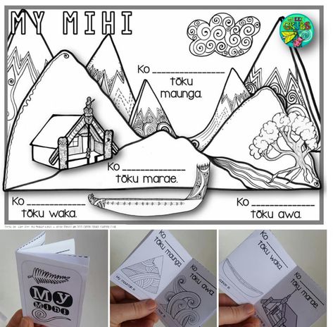 FREE Mihi/Pepeha template {1-cut-book} Pepeha Art, Maori Songs, Te Reo Maori Resources, Maori Legends, Waitangi Day, Maori Words, New Year Coloring Pages, Classroom Songs, Maori Patterns