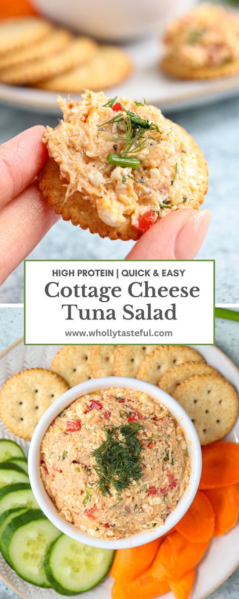 High protein cottage cheese tuna salad is quick, easy to make andfull of flavor. Perfect for sandwiches, crackers, wraps or as a dip. Great as lunch, snack or appetizer. Healthy and nutritious. Tuna Salad Cottage Cheese, High Protein Lunch Tuna, Keto Lunch Snacks, High Protein Low Carb Tuna Recipes, Tuna Salad And Crackers, Tuna Salad With Crackers, Tuna With Cottage Cheese, Mediterranean Cottage Cheese Bowl, Tuna Snack Ideas Healthy