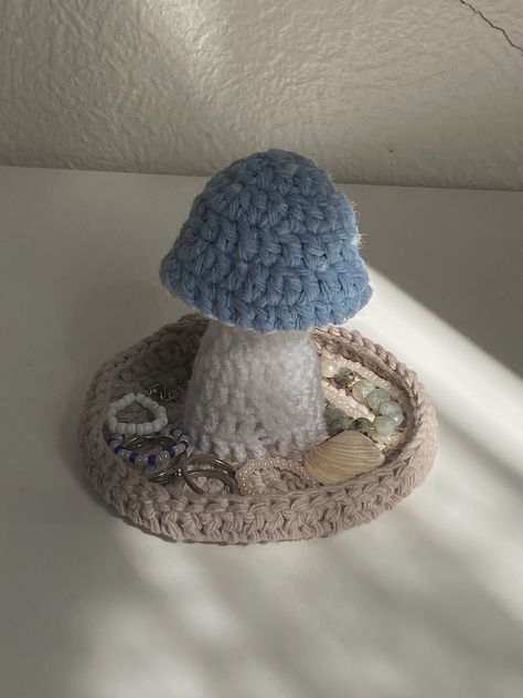 crochet mushroom jewellery holder🌟🍄 Mushroom Jewellery Holder, Crochet Jewellery Holder, Crochet A Mushroom, Crochet Jewelry Holder, Crochet Jewellery, Crochet Decor, Mushroom Jewelry, Jewellery Holder, Crochet Mushroom