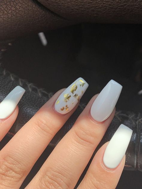 +23 Top White Nails With Gold Flakes White Nails With Gold Flakes, Basic White Nails, Nails With Gold Flakes, White Nails With Gold, White Gel Nails, Nails With Gold, Gold Acrylic Nails, Gold Nail, White Acrylic Nails