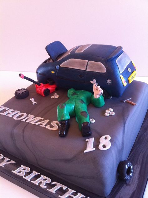 Car Mechanic Cake, Mechanics Birthday Cake, Mechanic Cake, Car Cakes For Men, Mechanics Birthday, Cars Cake Design, Car Cakes, Cake Design For Men, Cars Birthday Cake