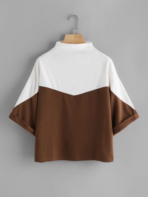 Shop Two Tone Drop Shoulder Cuffed Tee online. SheIn offers Two Tone Drop Shoulder Cuffed Tee & more to fit your fashionable needs. Two Tone Hoodie, Two Tone Shirt, Patch Design, Drop Shoulder, Color Block, Womens Tees, Two Tone, Tshirt Print, Colorful Shirts